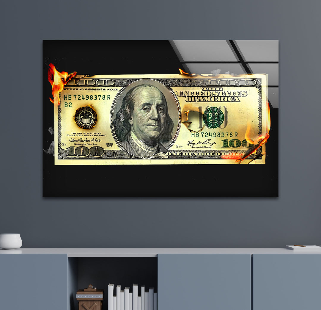 a picture of a one dollar bill on fire