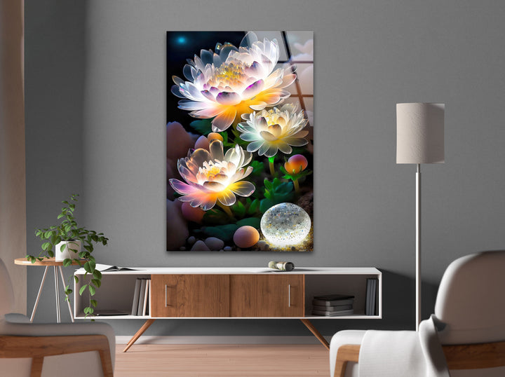 Luminous Lotus Flower Glass Wall Art, glass pictures for Wall, glass prints wall art