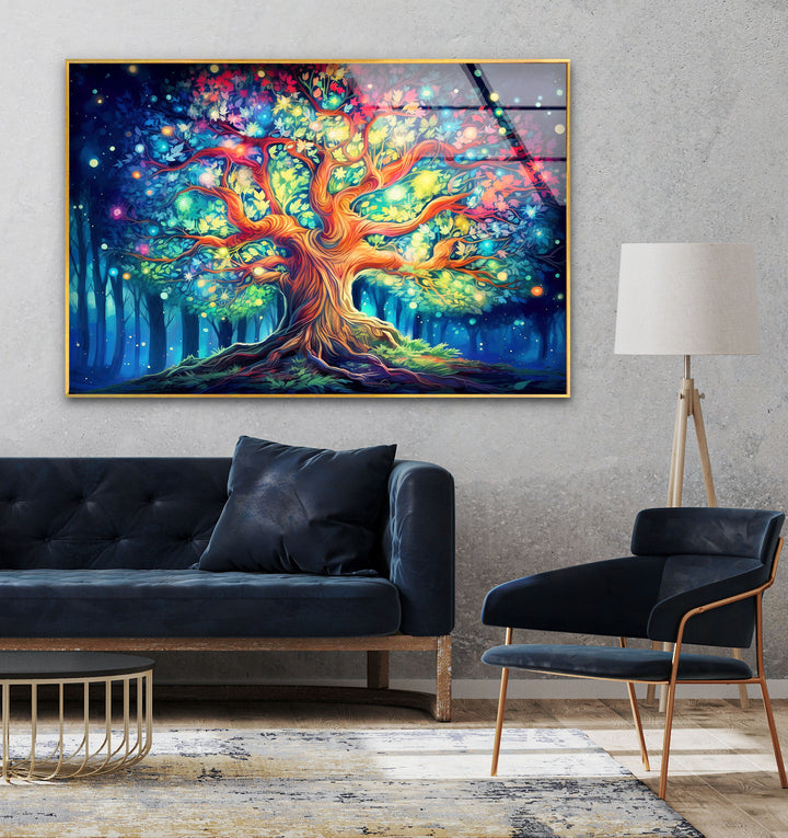 Tree With Colorful Leaves Glass Wall Art, glass pictures for Wall, glass prints wall art