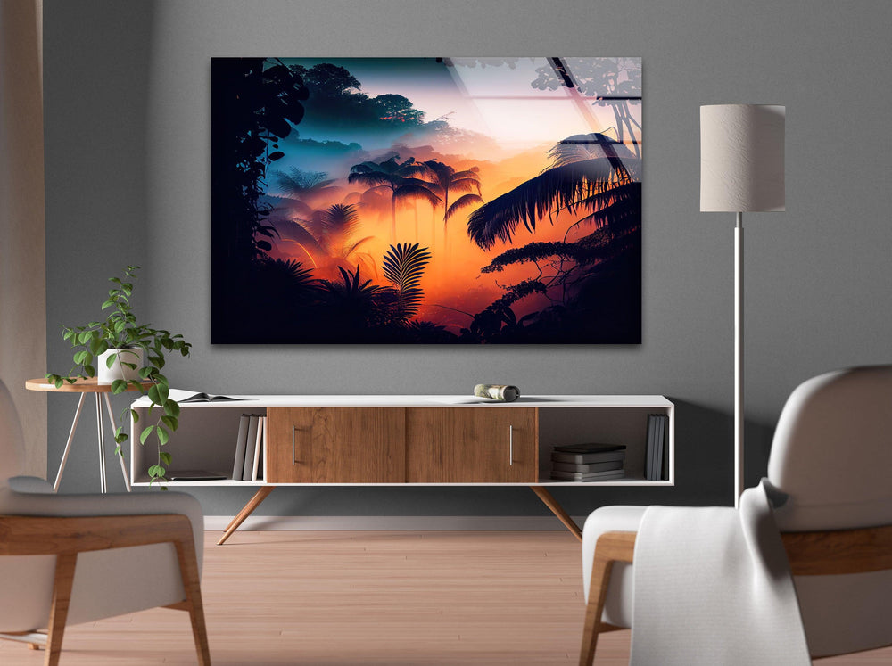 Palm Sunset Landscape Glass Wall Art glass image printing, glass prints from photos