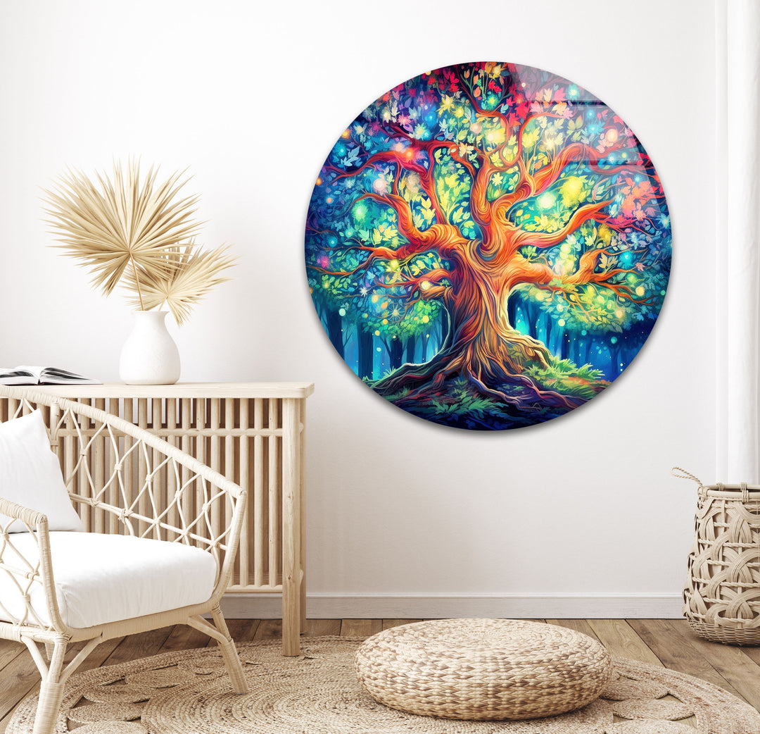 Tree With Colorful Leaves Glass Wall Art, photo print on glass, prints on glass wall art