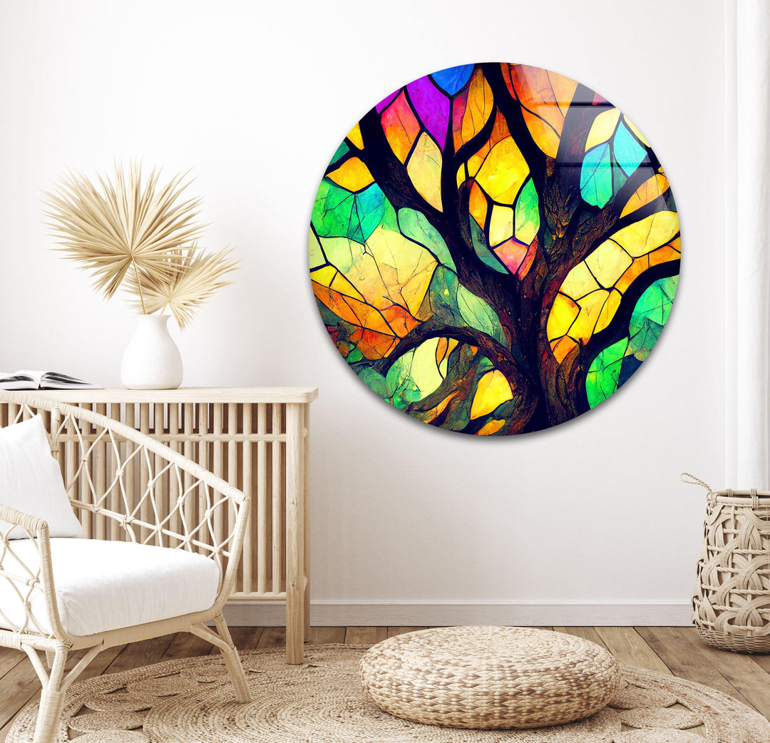 Stained Glass Window Tree Glass Wall Art, large glass photo prints, glass wall photos