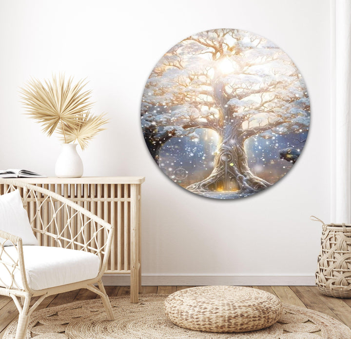 Glowing Blossom Oak Tree Glass Wall Art, photo print on glass, prints on glass wall art