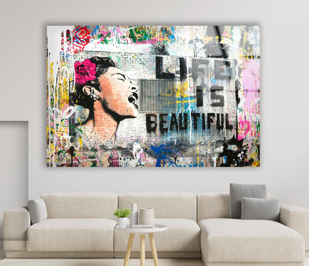 Banksy Life is Beautiful Glass Wall Art - Purchasing Banksy art has never been easier. With our convenient online store, you can purchase Banksy art from the comfort of your home. Whether you are looking to buy Banksy art for yourself or as a gift, our user-friendly platform makes it simple and secure to find the perfect piece.