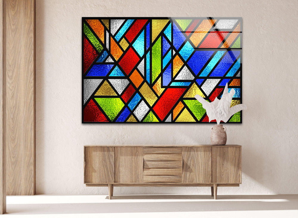 Stanied Colored Geometric Glass Wall Art glass wall decor, glass wall art decor