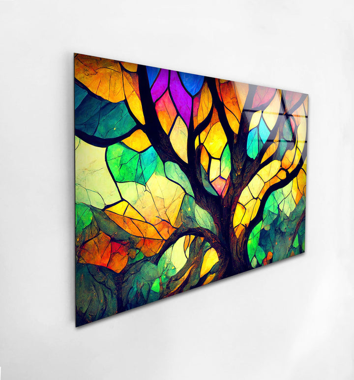 Stained Glass Window Tree Glass Wall Art, glass photo prints, glass picture prints