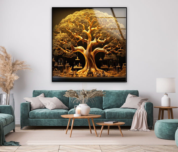 Golden Tree Glass Wall Art, glass photo prints, glass picture prints