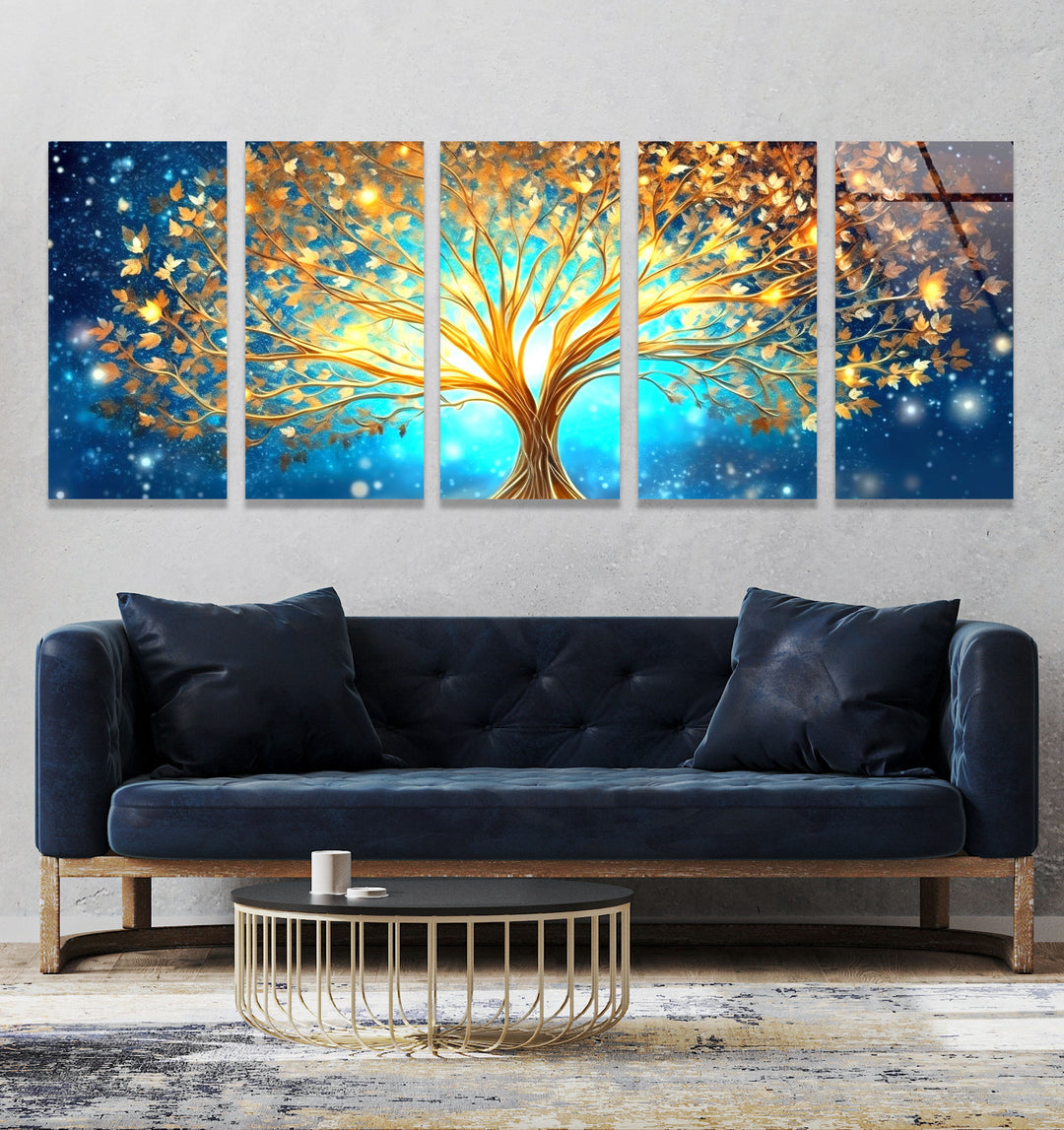 Golden Tree Of Life Abstract Glass Wall Art, custom glass photo prints, large glass prints