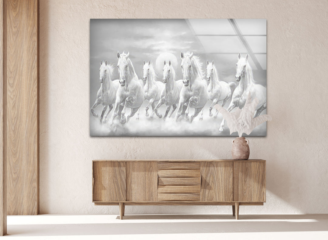 White Horses Running Glass Wall Art Glass Printing Wall Art, Print photos on glass