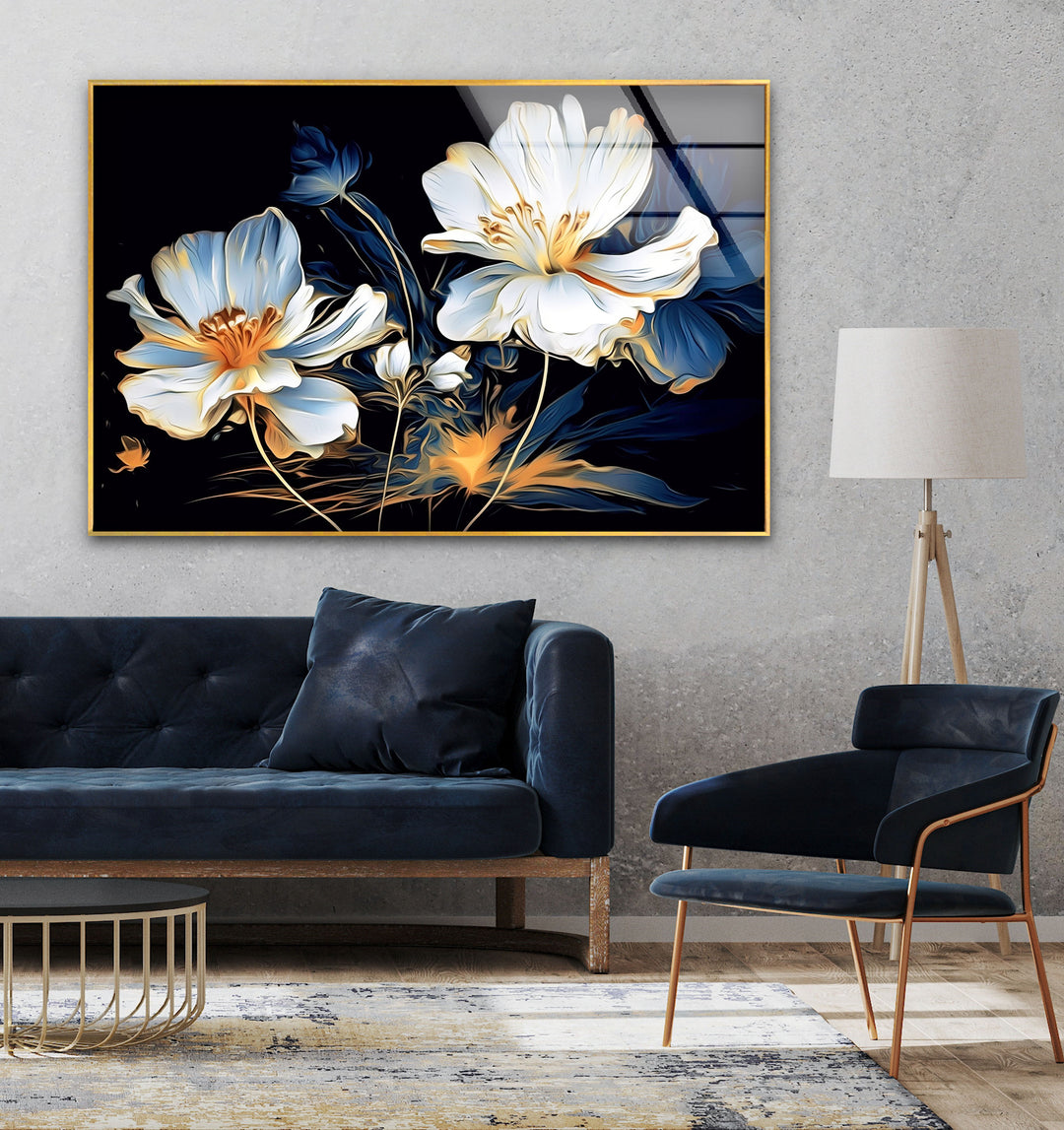 White Flowers Paint Glass Wall Art, Glass Printing Wall Art, Print photos on glass