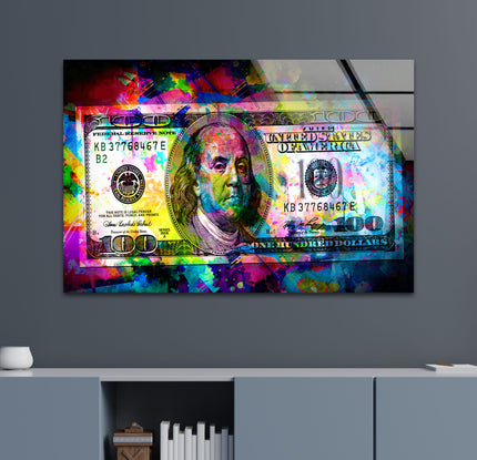 Neon Dollar Painting Glass Wall Art