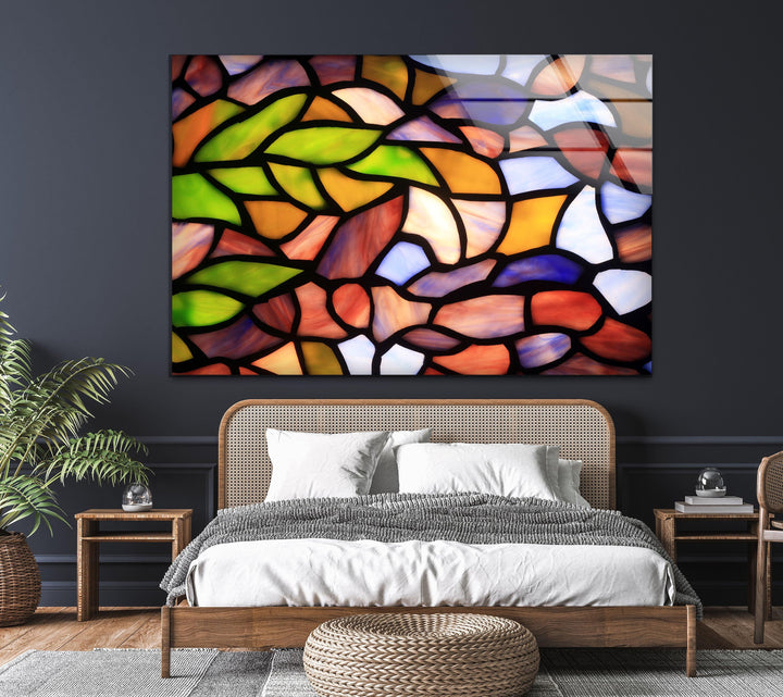 Stanied Colored Leafs Glass Wall Art glass photo prints, glass picture prints