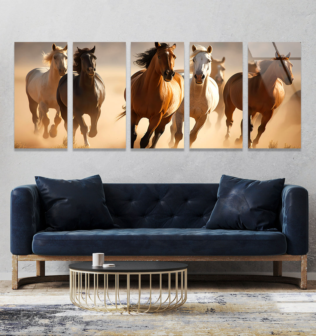 Wild Horses Galloping Glass Wall Art, print picture on glass, Tempered Glass Wall Art