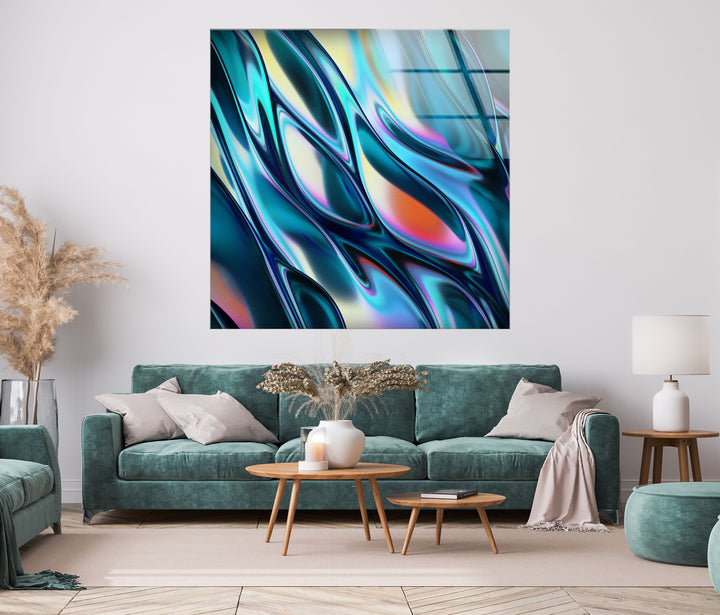 Abstract Metal Waves Glass Wall Art custom glass photo prints, large glass prints