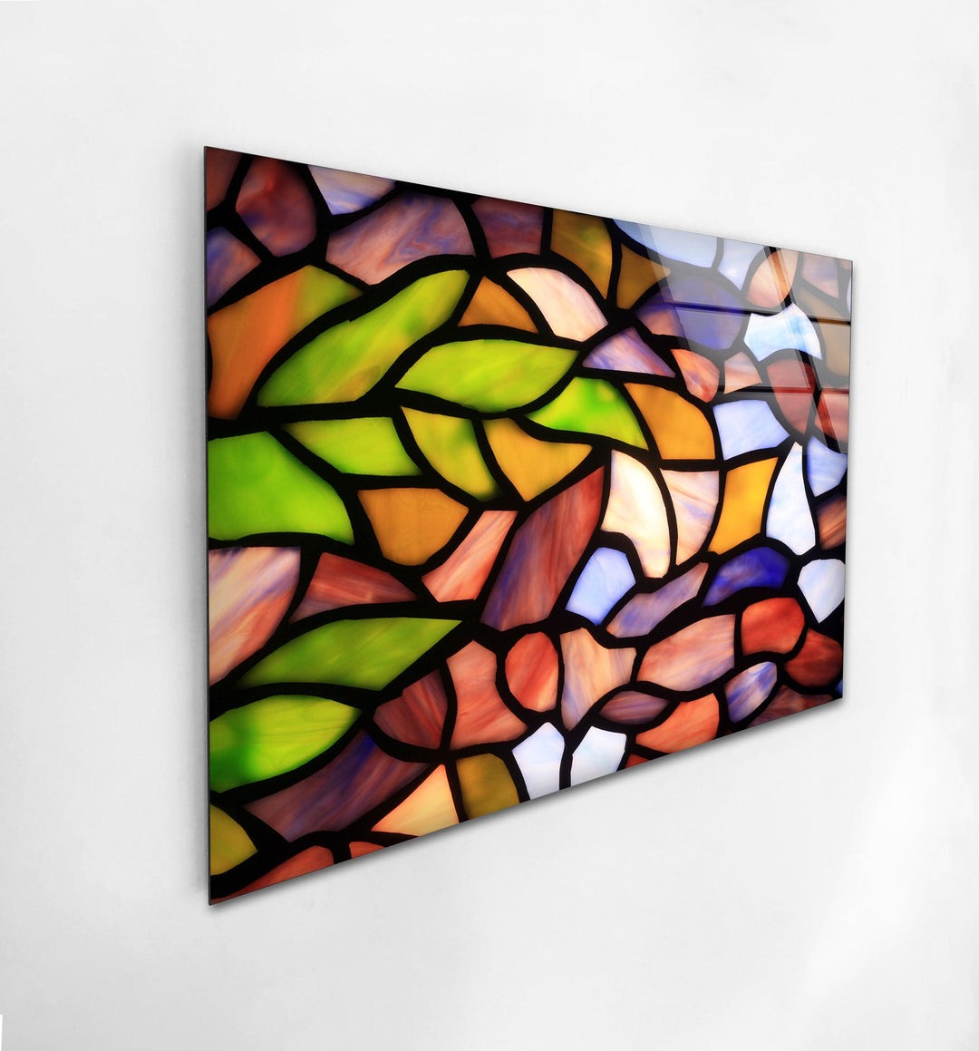 Stanied Colored Leafs Glass Wall Art glass pictures for Wall, glass prints wall art