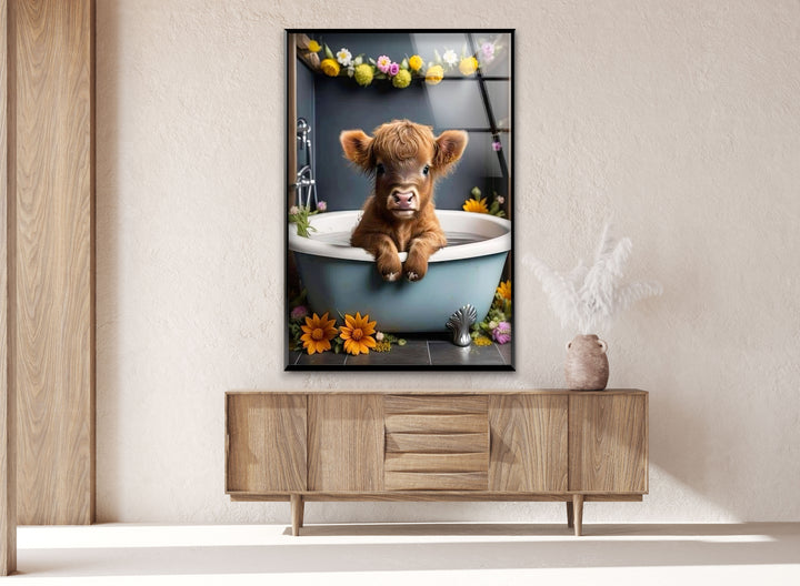 Cow in The Tub Glass Wall Art custom glass pictures, glass art prints