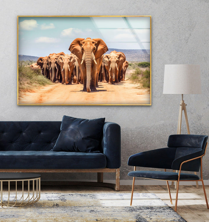 Elephants in The Wild Glass Wall Art custom glass photo prints, large glass prints