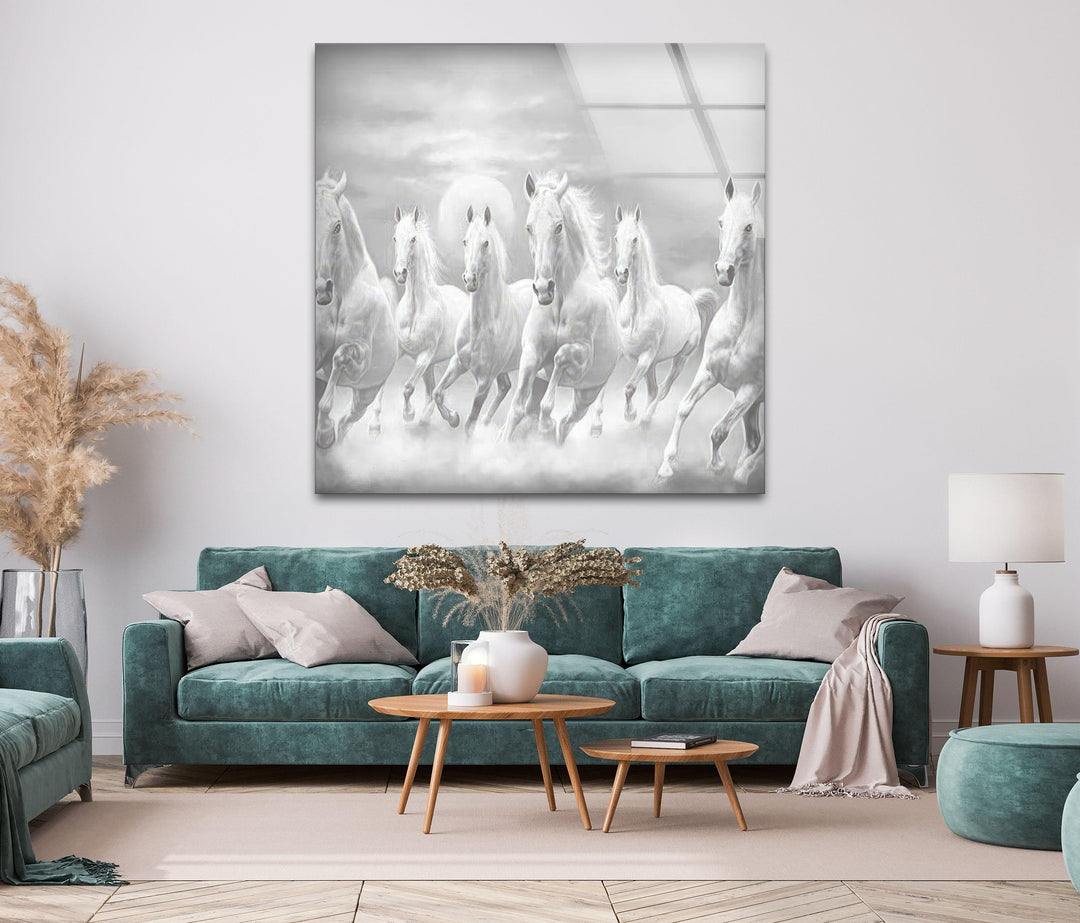 White Horses Running Glass Wall Art glass pictures for Wall, glass prints wall art