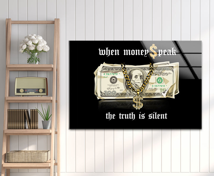 a picture of a money bill with the words when money speaks, the truth is