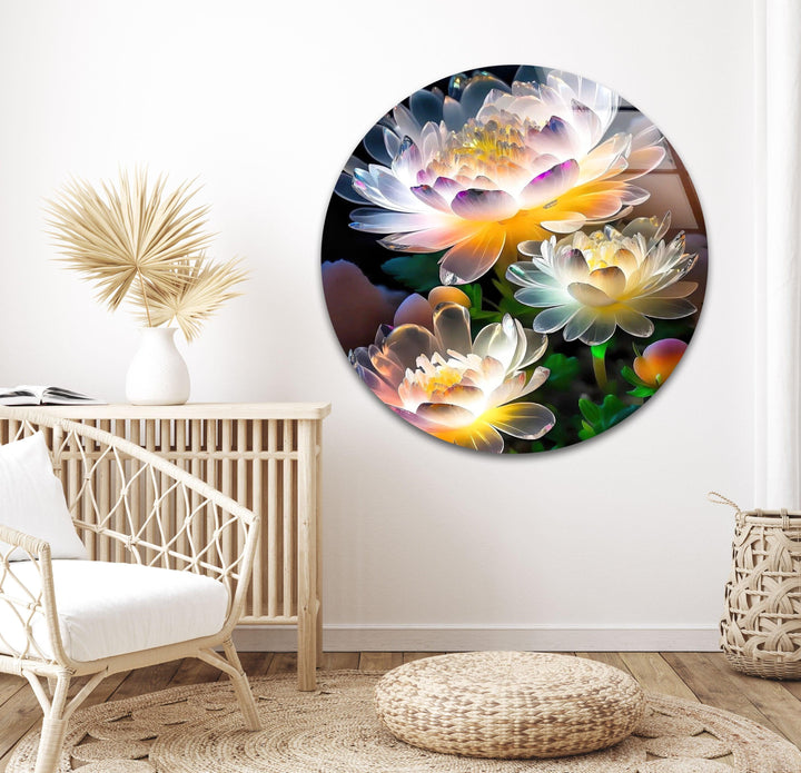 Luminous Lotus Flower Glass Wall Art, Glass Printing Wall Art, Print photos on glass