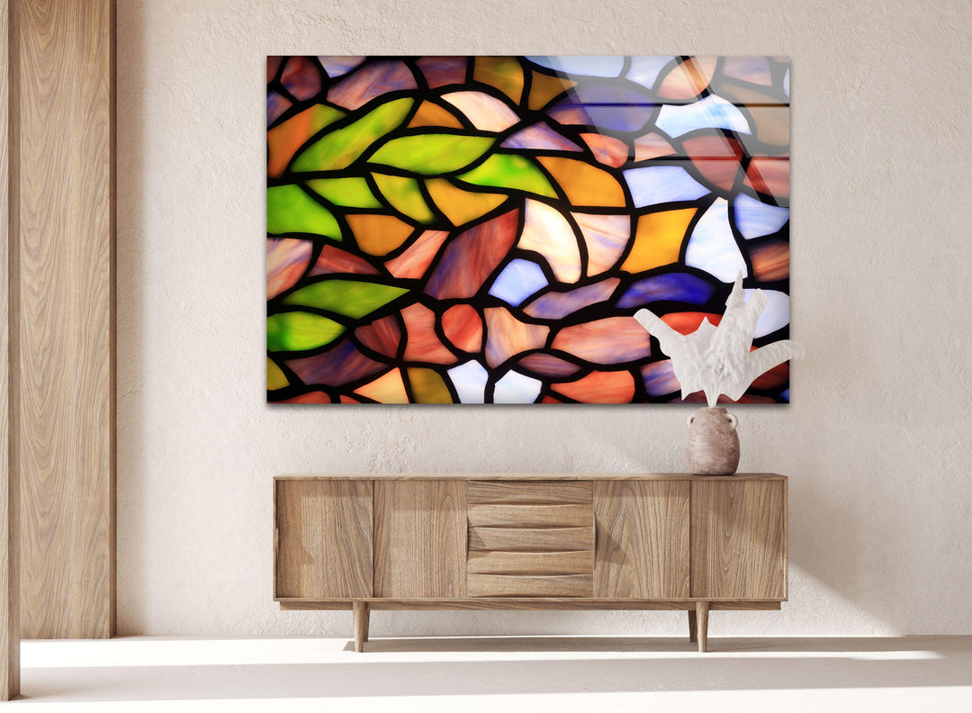 Stanied Colored Leafs Glass Wall Art custom glass pictures, glass art prints