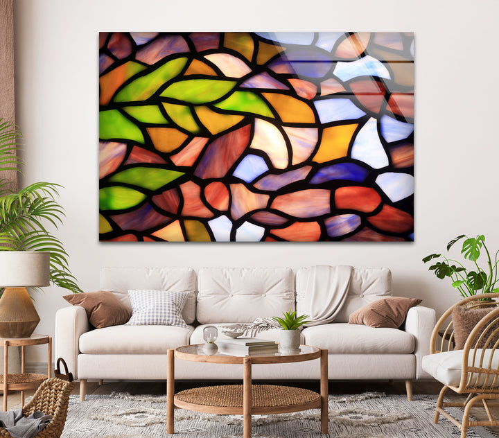 Stanied Colored Leafs Glass Wall Art photo print on glass, prints on glass wall art