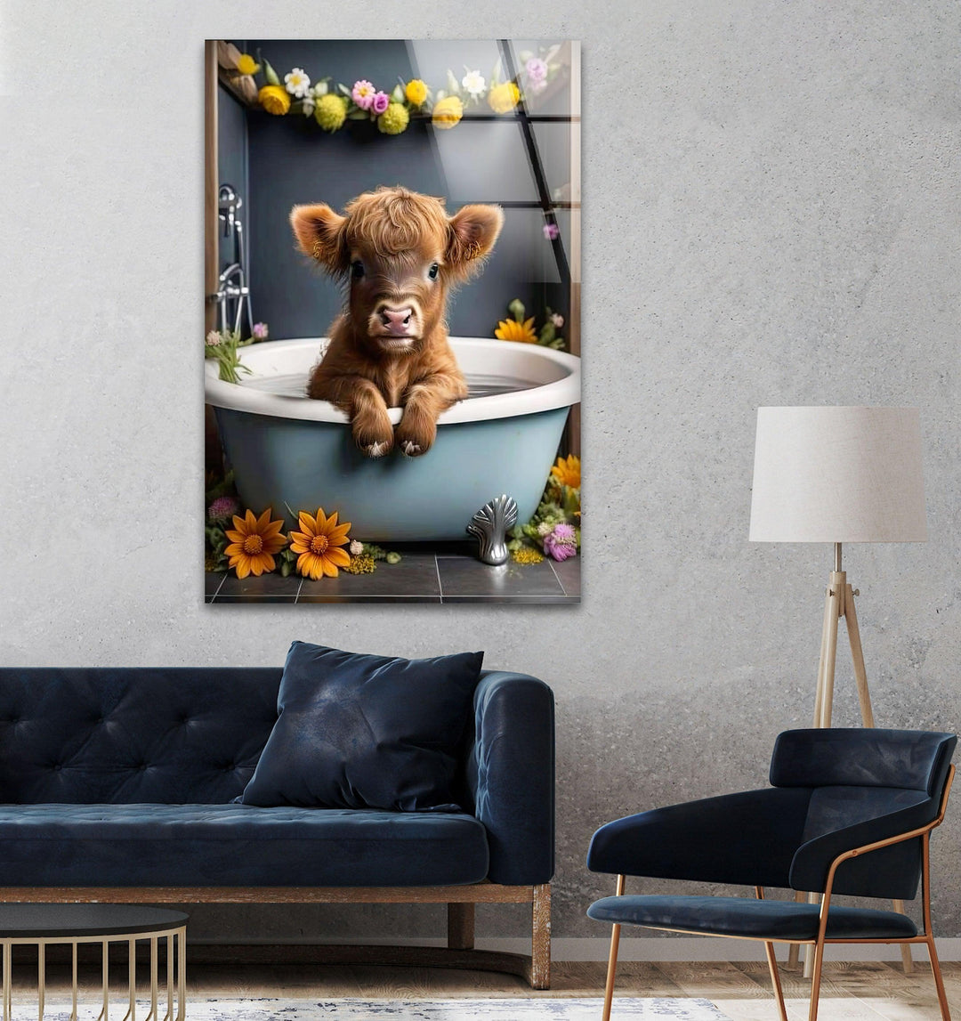 Cow in The Tub Glass Wall Art picture on glass wall art, photos printed on glass