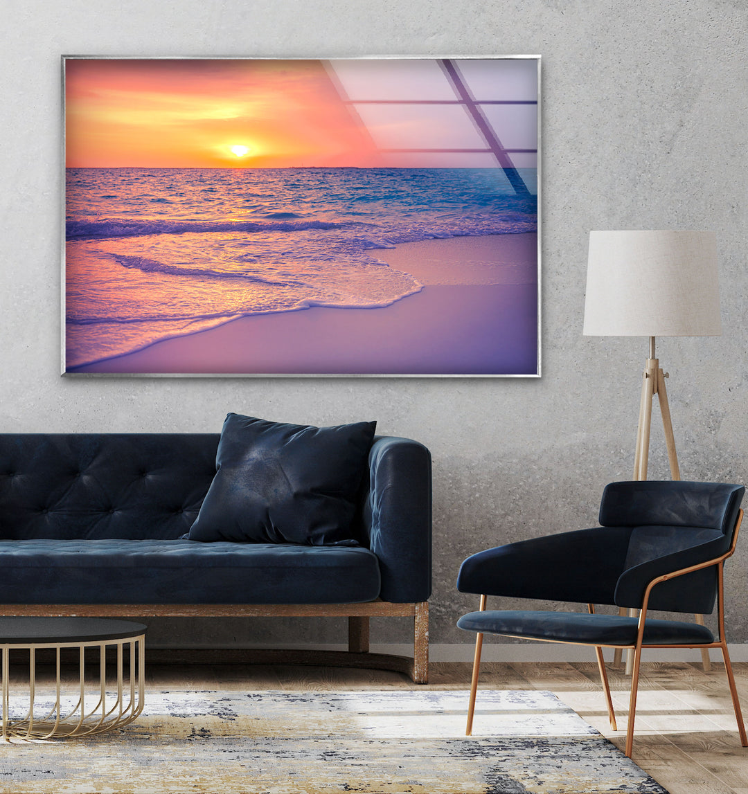 Empty Sunset Beach Glass Wall Art custom glass pictures, glass art prints