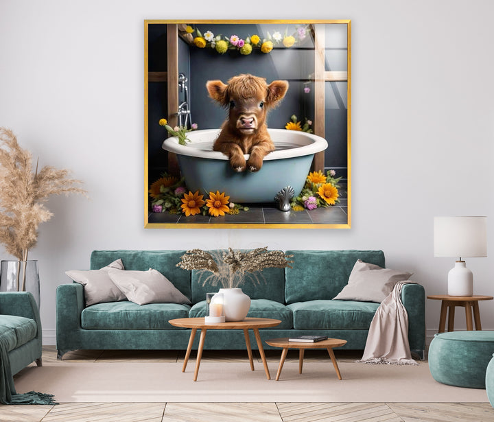 Cow in The Tub Glass Wall Art custom glass photo prints, large glass prints