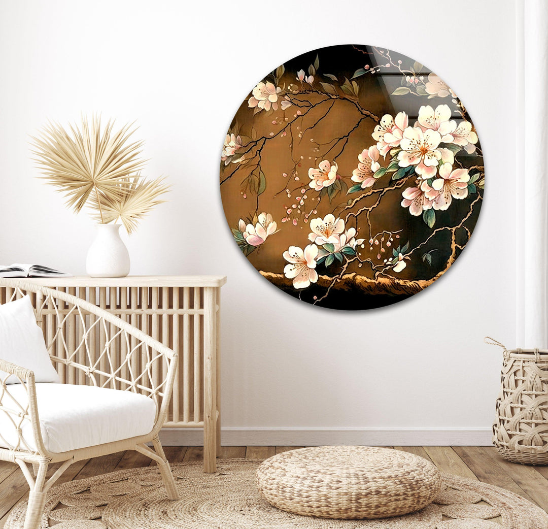 Gold Cherry Blossom Glass Wall Art, Glass Printing Wall Art, Print photos on glass