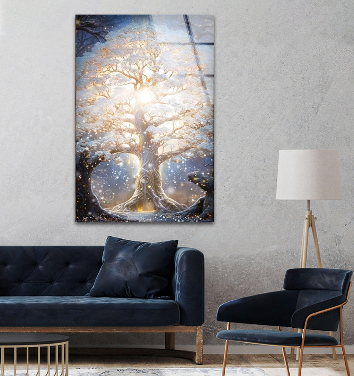 Glowing Blossom Oak Tree Glass Wall Art, glass pictures for Wall, glass prints wall art