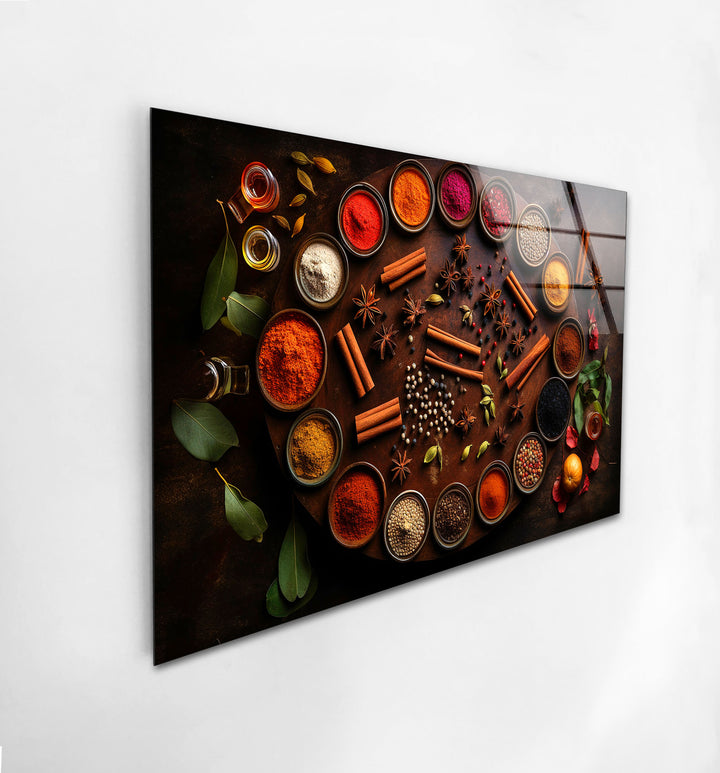 Red Spices Glass Wall Art, glass art painting, glass art for the Wall