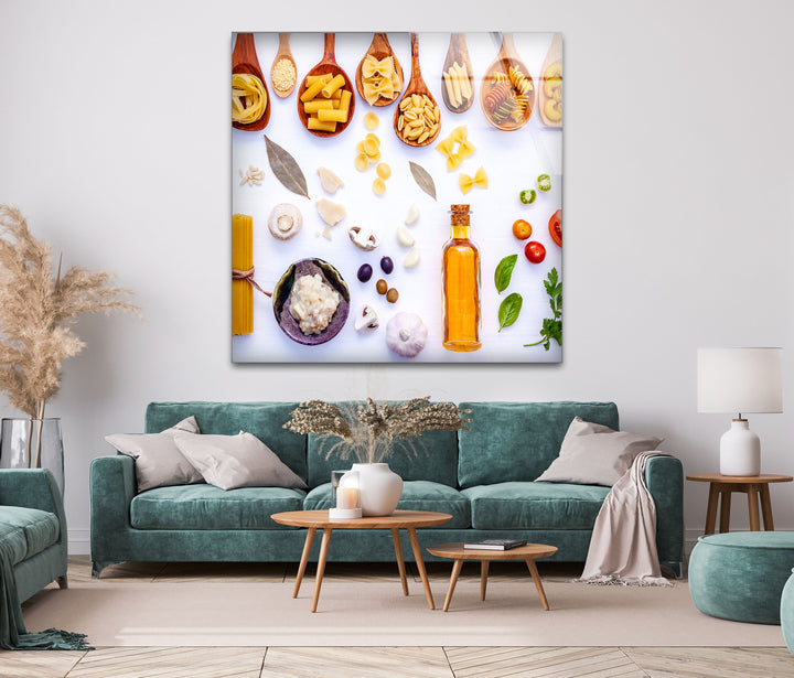 Bunch Of Pasta Glass Wall Art, photo print on glass, prints on glass wall art