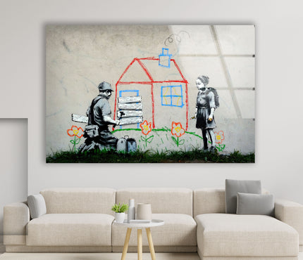 Banksy Kids House Tempered Glass Wall Art