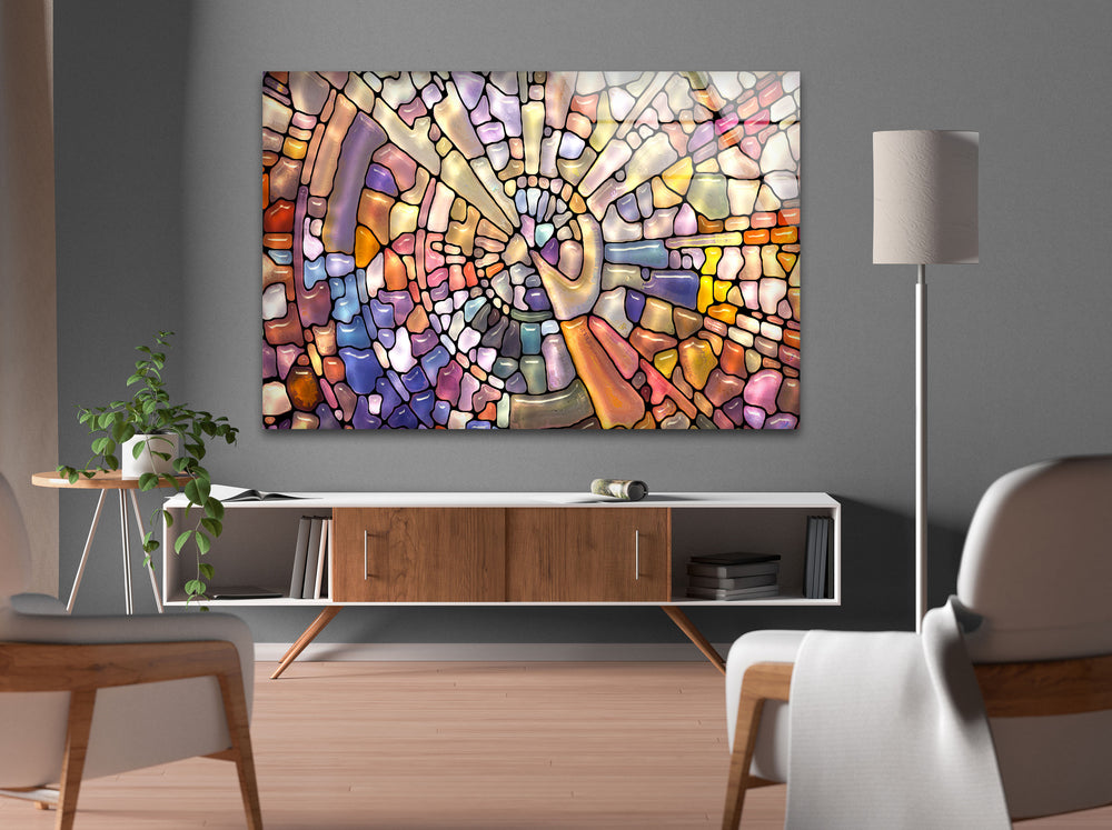 Mosaics Colored Stained Glass Wall Art photo print on glass, prints on glass wall art