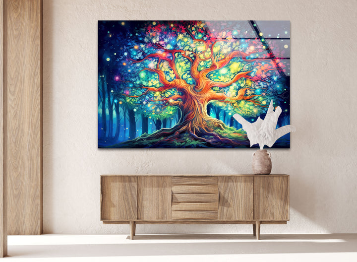 Tree With Colorful Leaves Glass Wall Art, large glass photo prints, glass wall photos