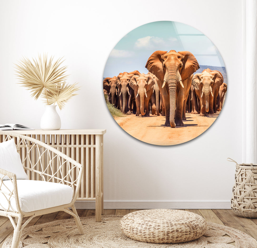 Elephants in The Wild Glass Wall Art             glass wall decor, glass wall art decor