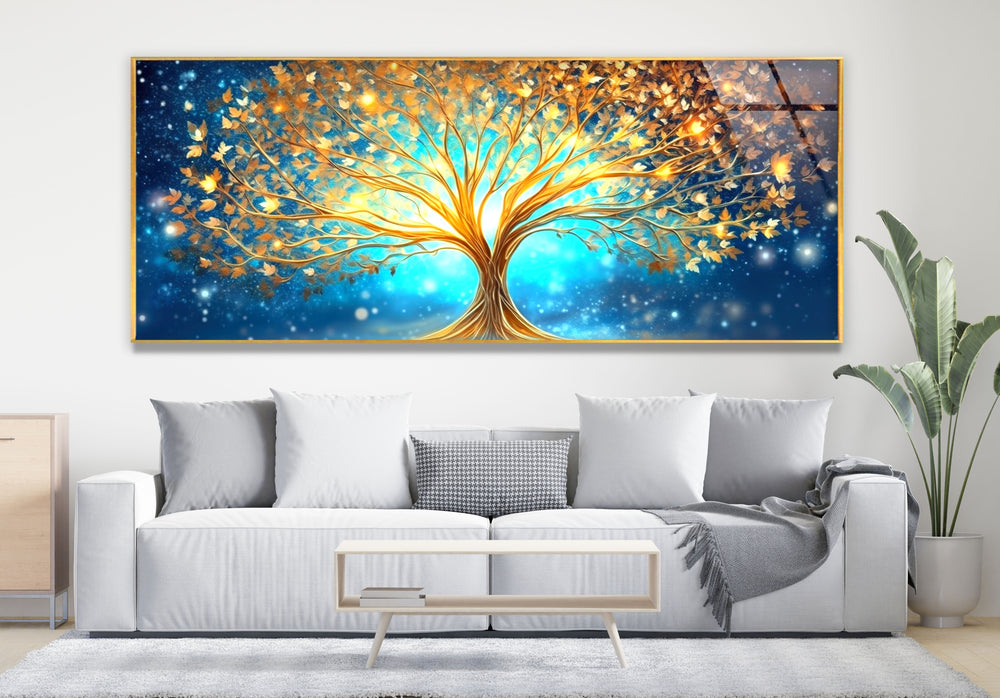 Golden Tree Of Life Abstract Glass Wall Art, glass photo prints, glass picture prints