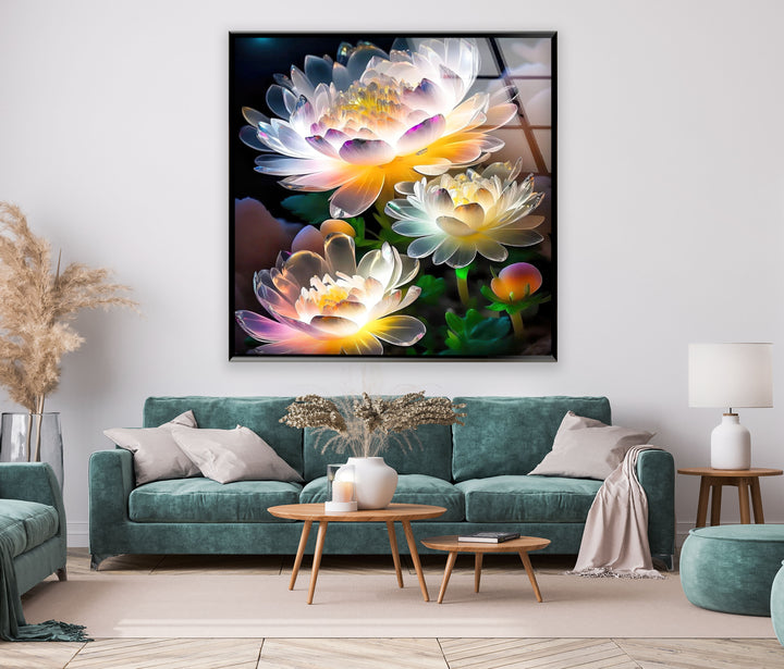 Luminous Lotus Flower Glass Wall Art, art glass wall art, glass wall art pictures