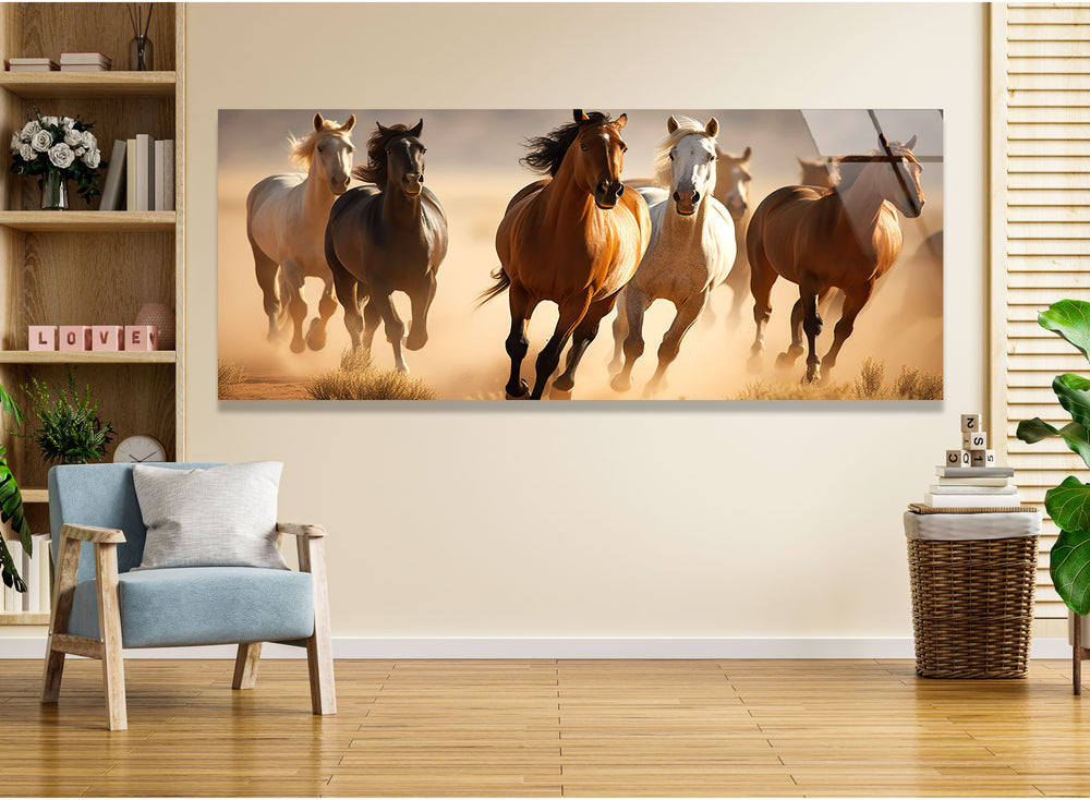 Wild Horses Galloping Glass Wall Art, custom glass photo prints, large glass prints