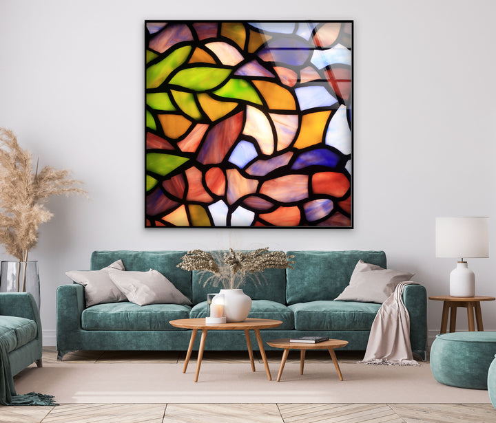 Stanied Colored Leafs Glass Wall Art Glass Printing Wall Art, Print photos on glass