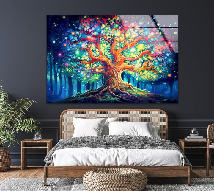 Tree With Colorful Leaves Glass Wall Art, glass image printing, glass prints from photos