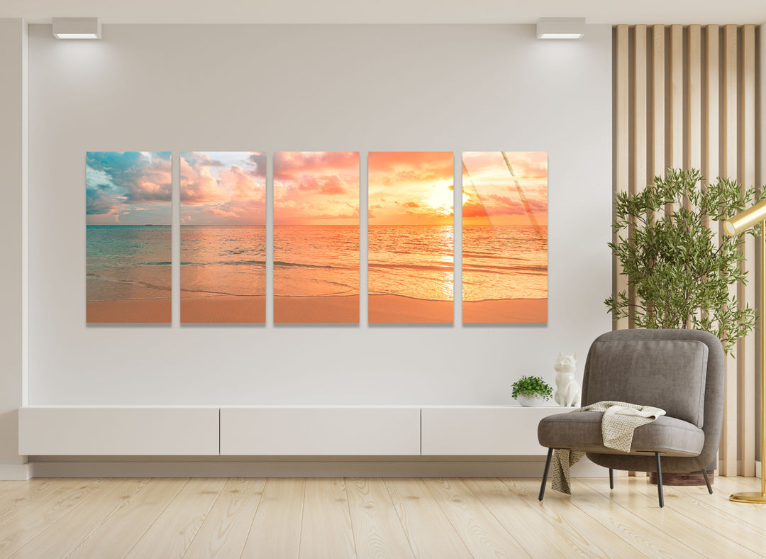 Pastel Sunset Beach Landscape Glass Wall Art, Glass Printing Wall Art, Print photos on glass