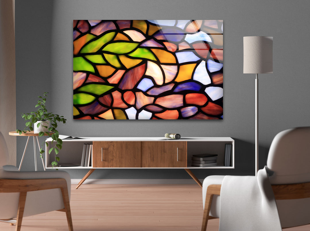 Stanied Colored Leafs Glass Wall Art glass image printing, glass prints from photos