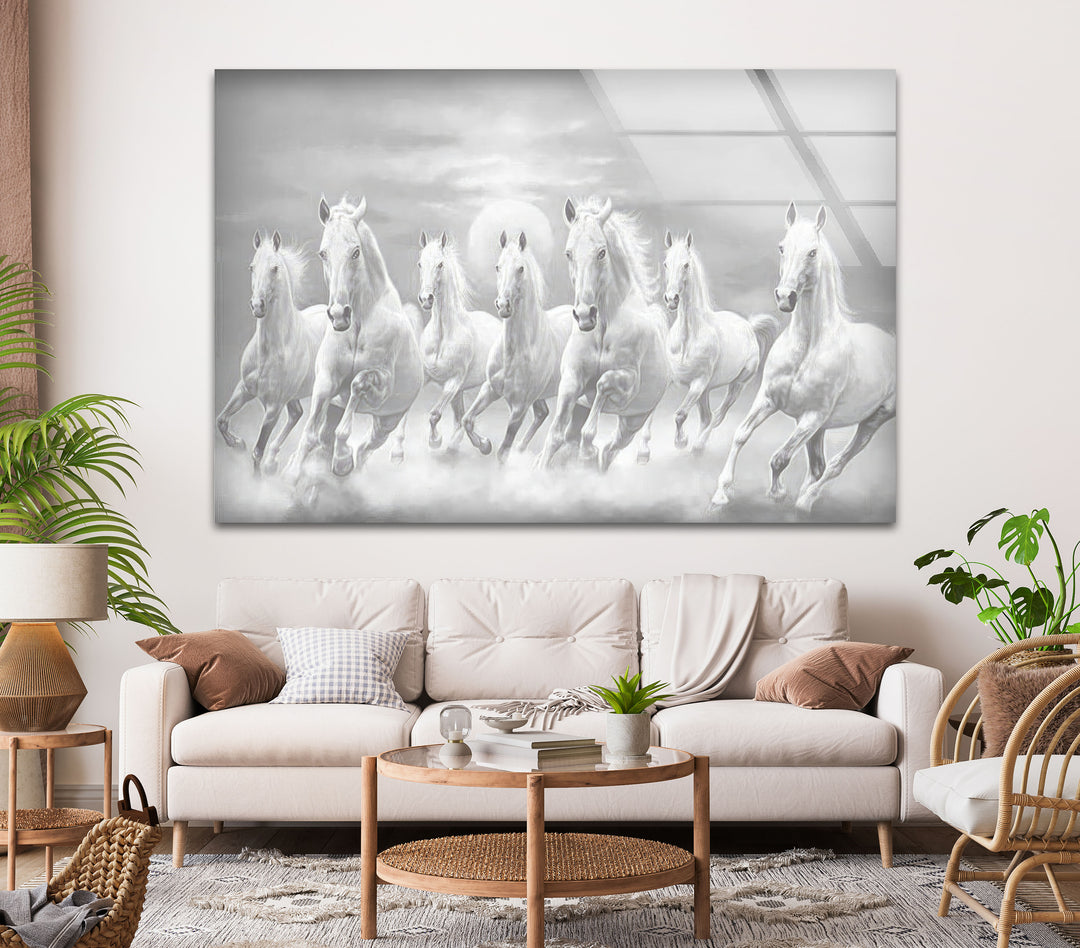 White Horses Running Glass Wall Art glass photo prints, glass picture prints