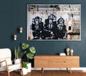 a living room with a painting of monkeys on the wall - 3 Monkey Banksy Glass Wall Art - Purchasing Banksy art has never been easier. With our convenient online store, you can purchase Banksy art from the comfort of your home. Whether you are looking to buy Banksy art for yourself or as a gift, our user-friendly platform makes it simple and secure to find the perfect piece.