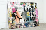 Banksy Life is Beautiful Glass Wall Art