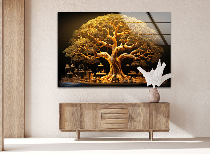 Golden Tree Glass Wall Art, art glass wall art, glass wall art pictures