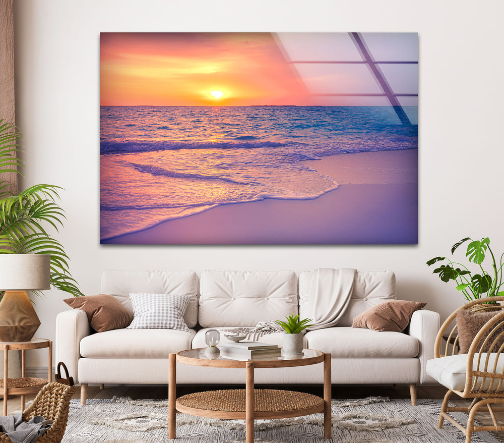 Empty Sunset Beach Glass Wall Art art glass wall art, glass wall art pictures