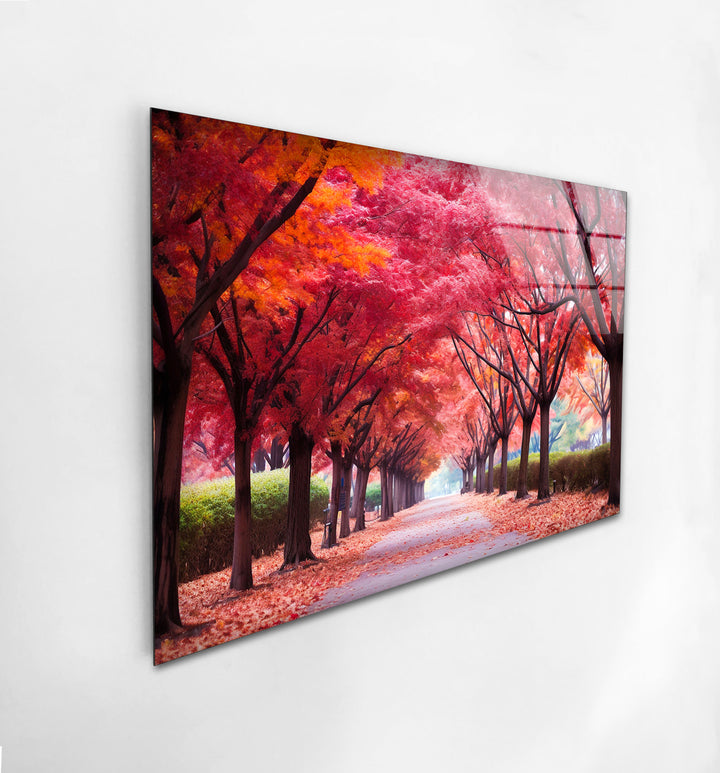 Spring Pink Trees Glass Wall Art glass art painting, glass art for the Wall